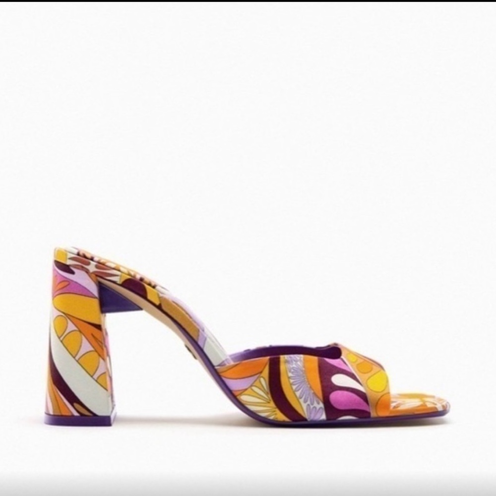 Zara NEW Multi Colored Printed Heeled Sandals
